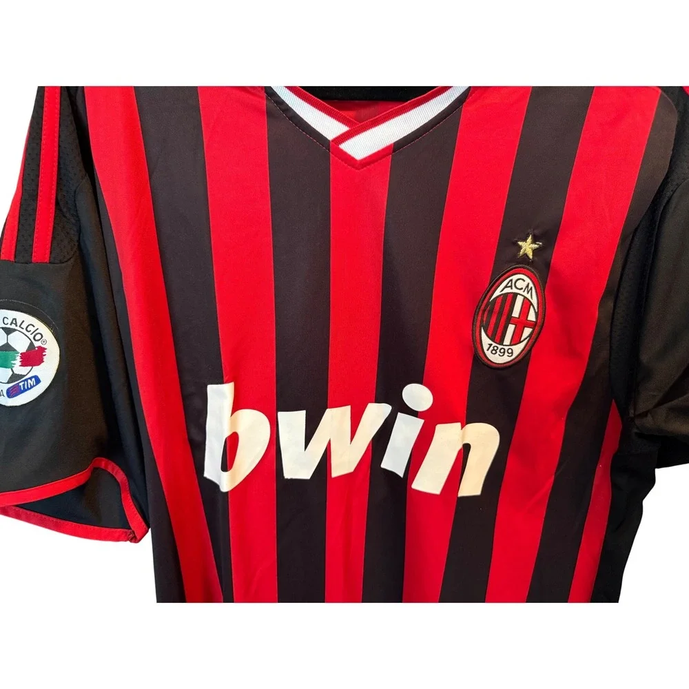 VTG Adidas AC Milan 2009-10 Home Jersey Onyewu 14 Red Black Soccer Shirt Mens XL